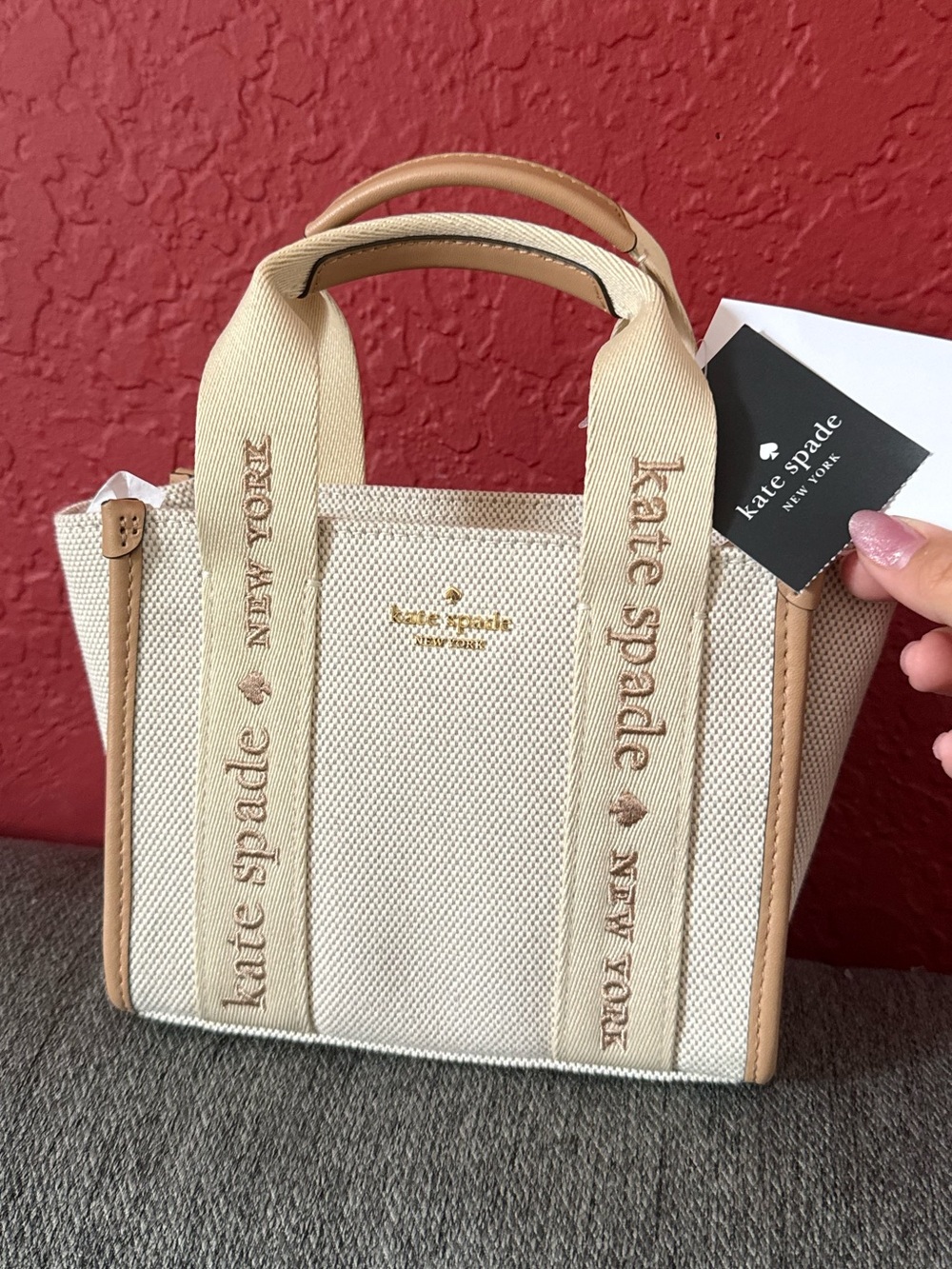Kate Soade Cream Canvas Mini Tote with Tan Trim